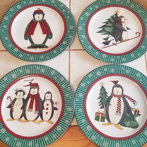 Penguin Plates  SAKURA 1998 Debbie Mumm Holiday Plates NEW original box